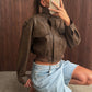 Cropped Front Pocket Detail Jacket Brown