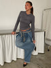 Scrunched Collar Top Charcoal