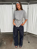 Ribbed Cinched Button Top Grey