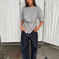 Ribbed Cinched Button Top Grey