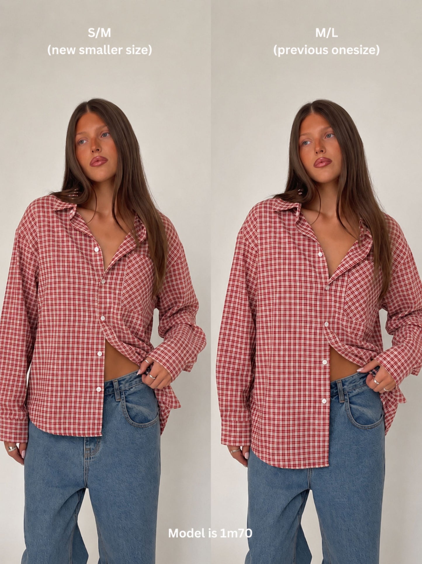 Oversized Checked Shirt Cherry Red