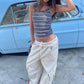 Baggy Fold Over Cargo Pants Sand