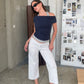 Double Layered Halter Neck Tee Navy