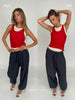 Loose Fit Drawstring Pants Dark Blue