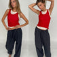 Loose Fit Drawstring Pants Dark Blue