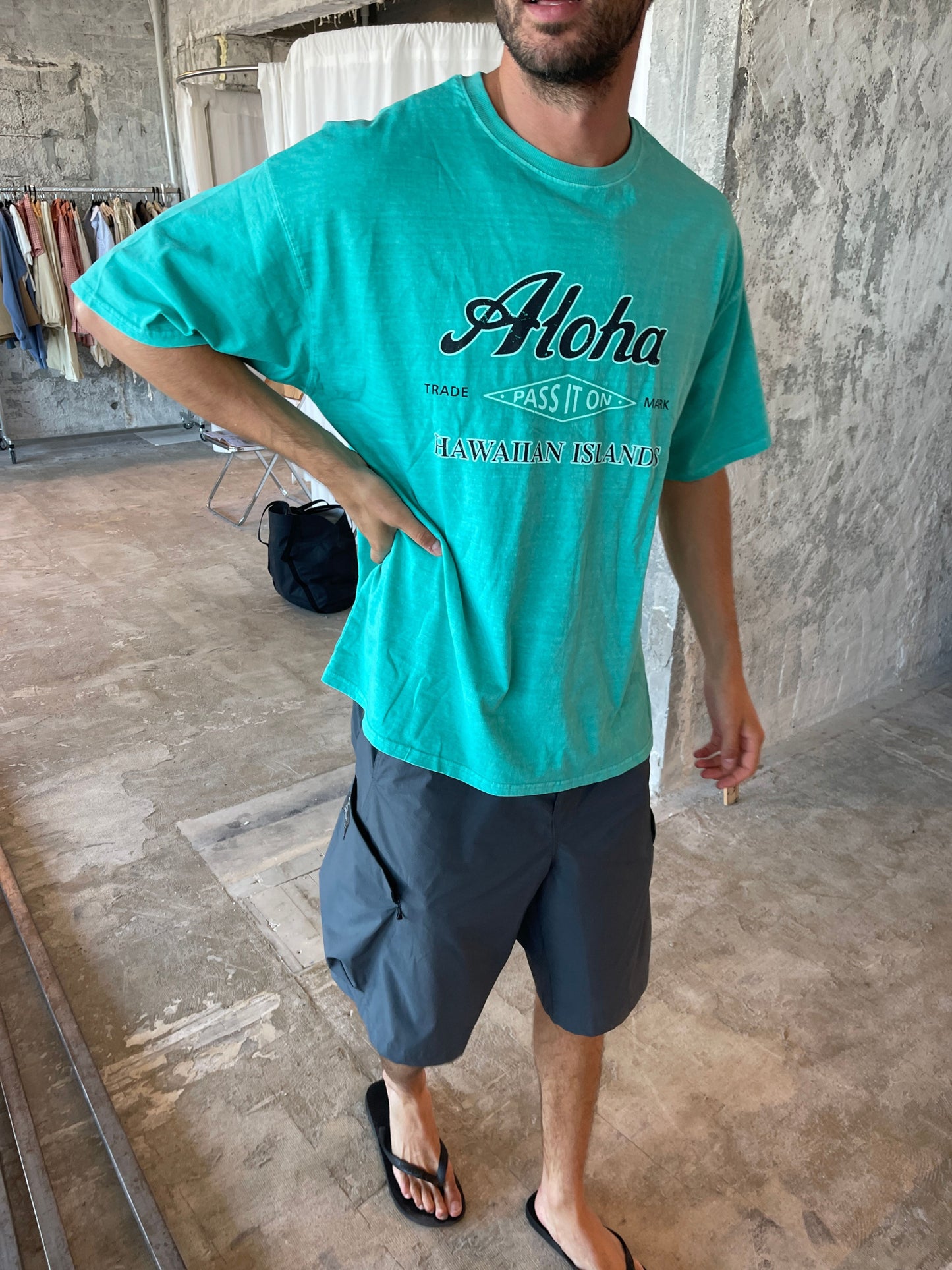 Oversized Aloha Tee Vintage Teal Blue