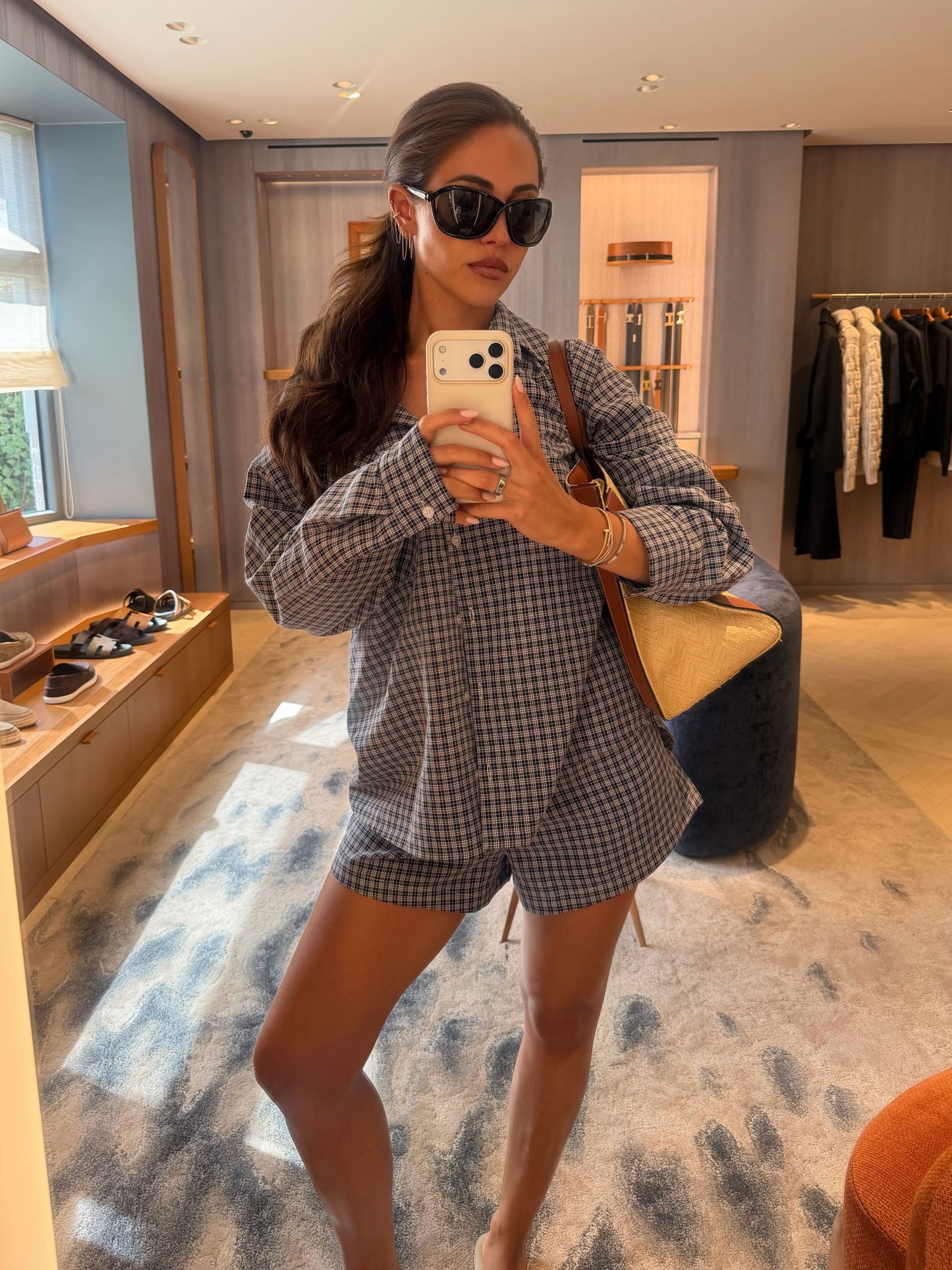 Oversized Checked Shirt Navy