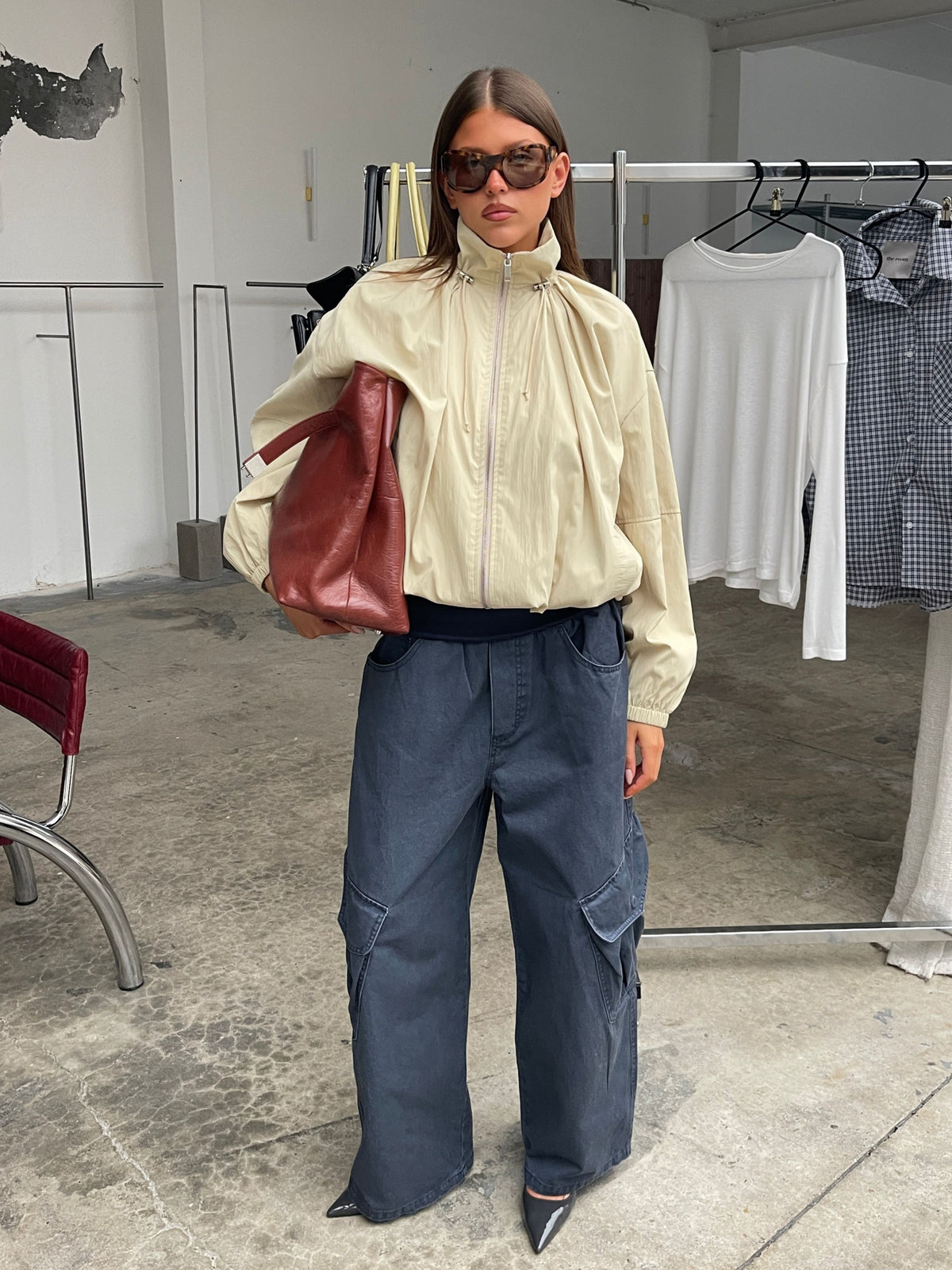 Drawstring Funnel Neck Jacket Soft Sand