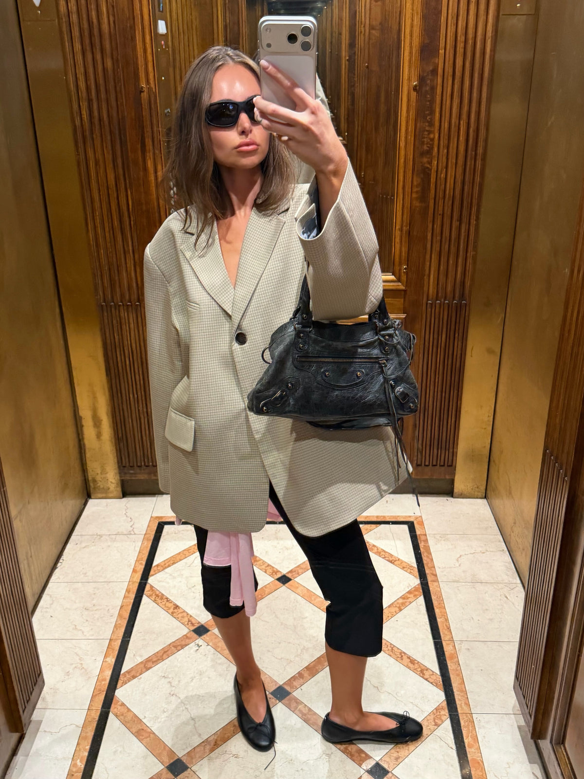 Oversized Checked Blazer Latte