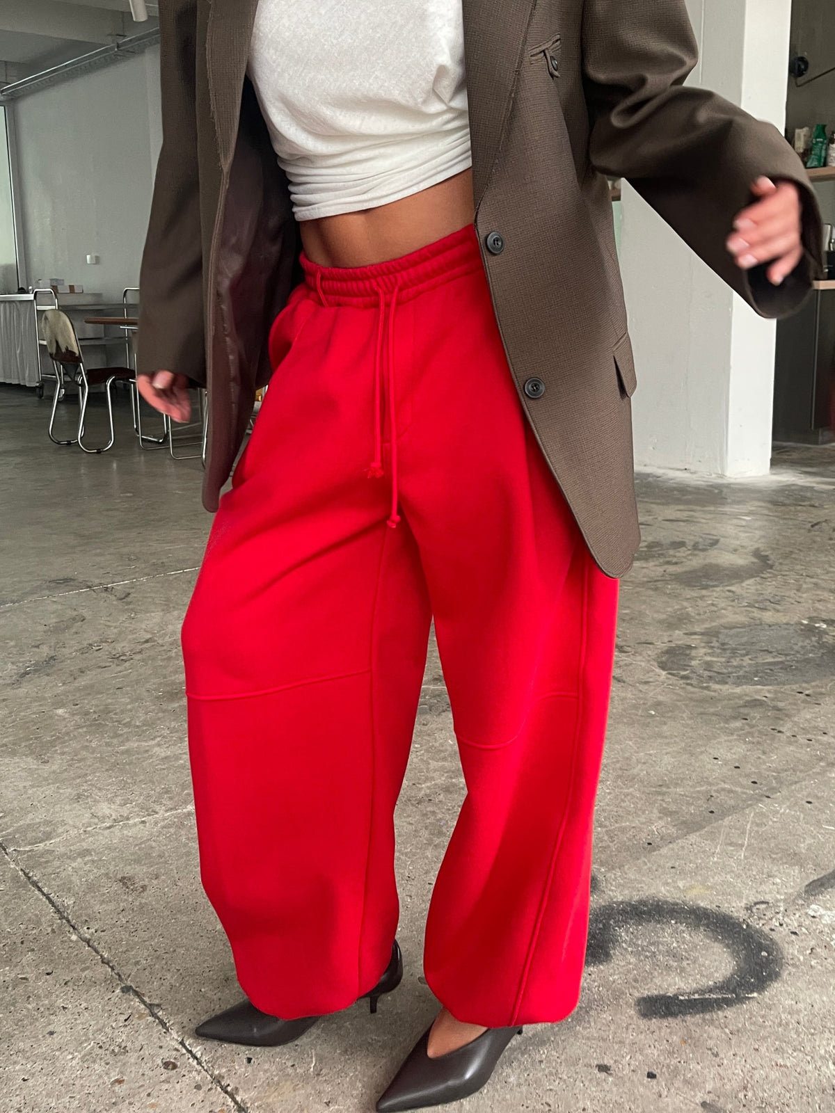 Fleeced Barrel Fit Jogger Pants Red