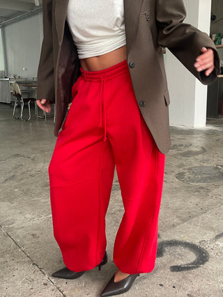 Fleeced Barrel Fit Jogger Pants Red