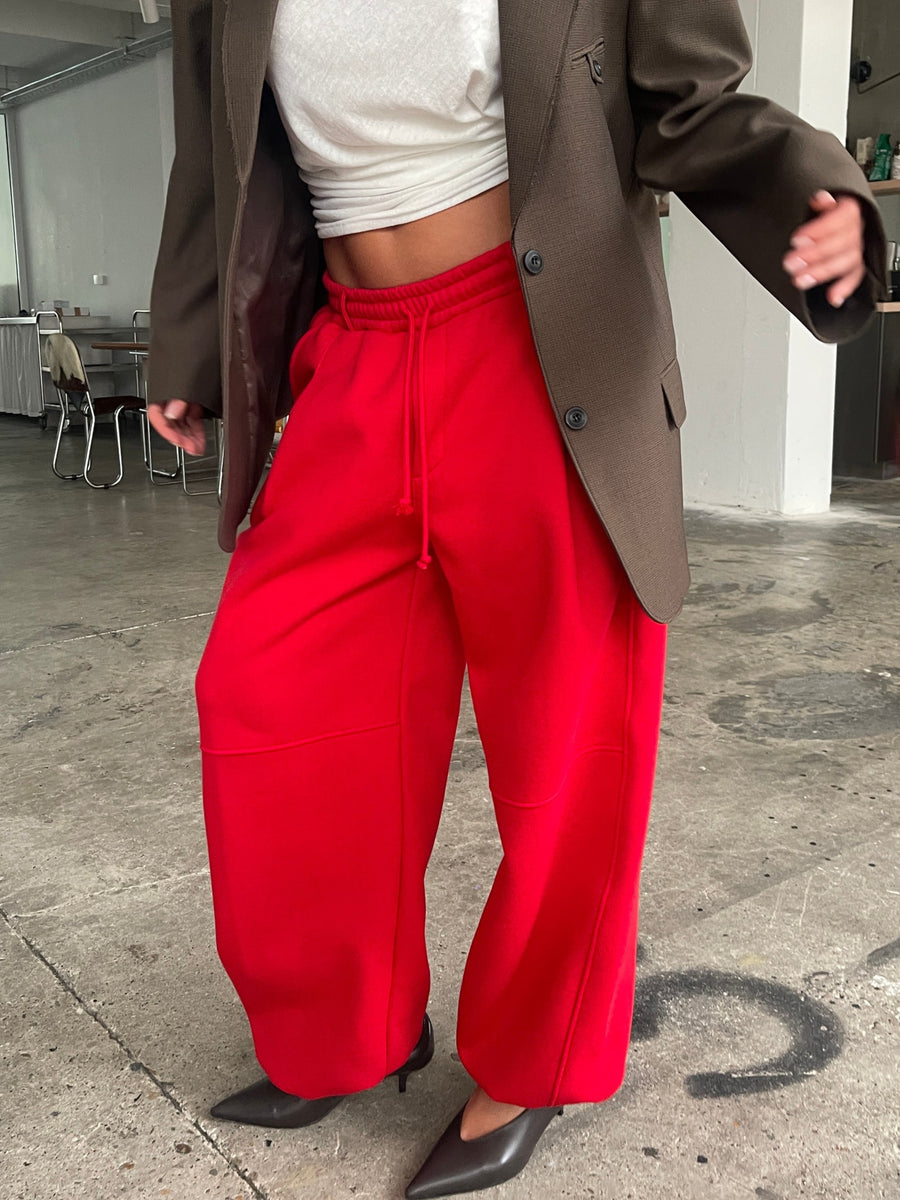 Fleeced Barrel Fit Jogger Pants Red