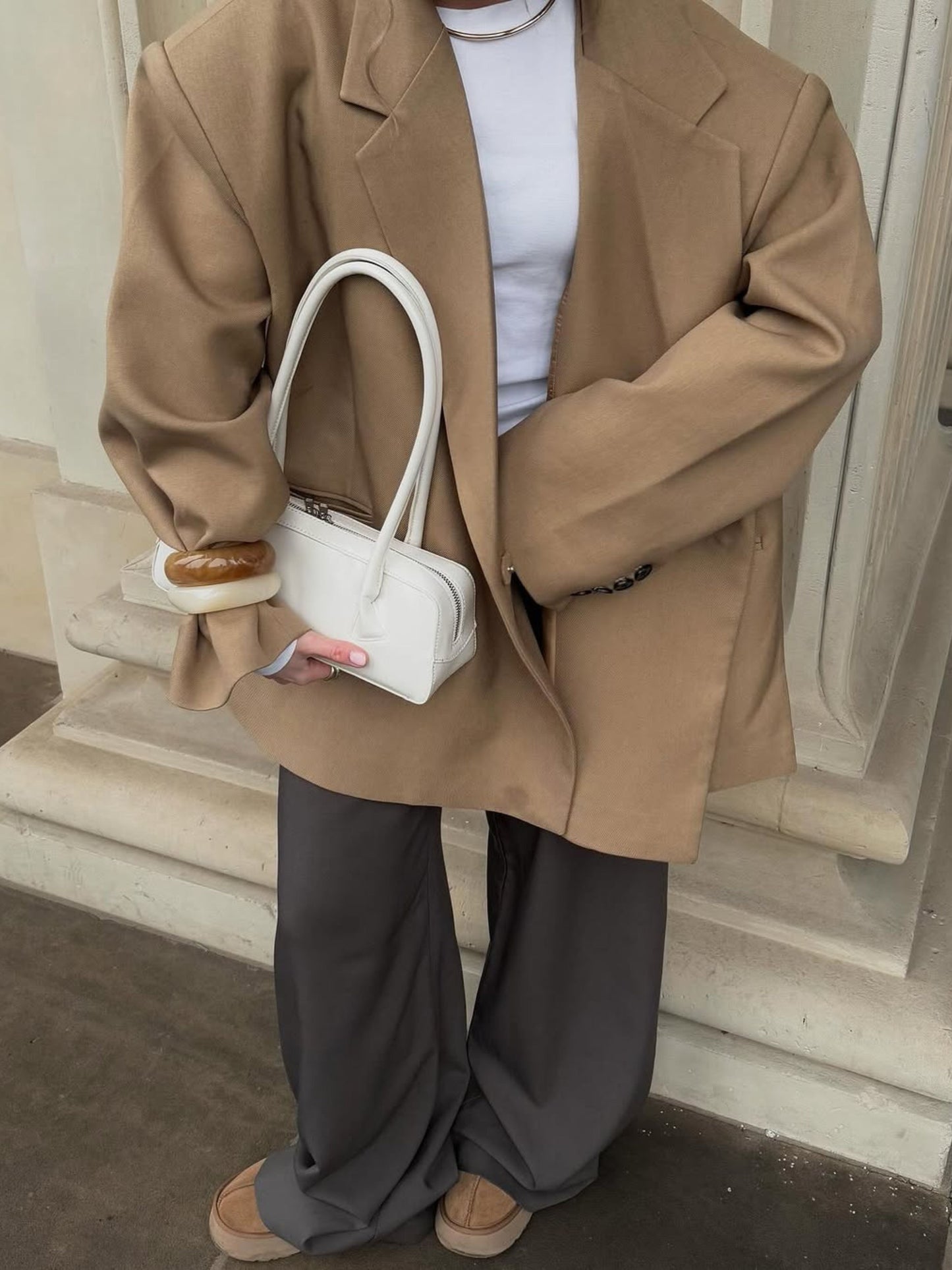 Oversized Side Slit Blazer Camel