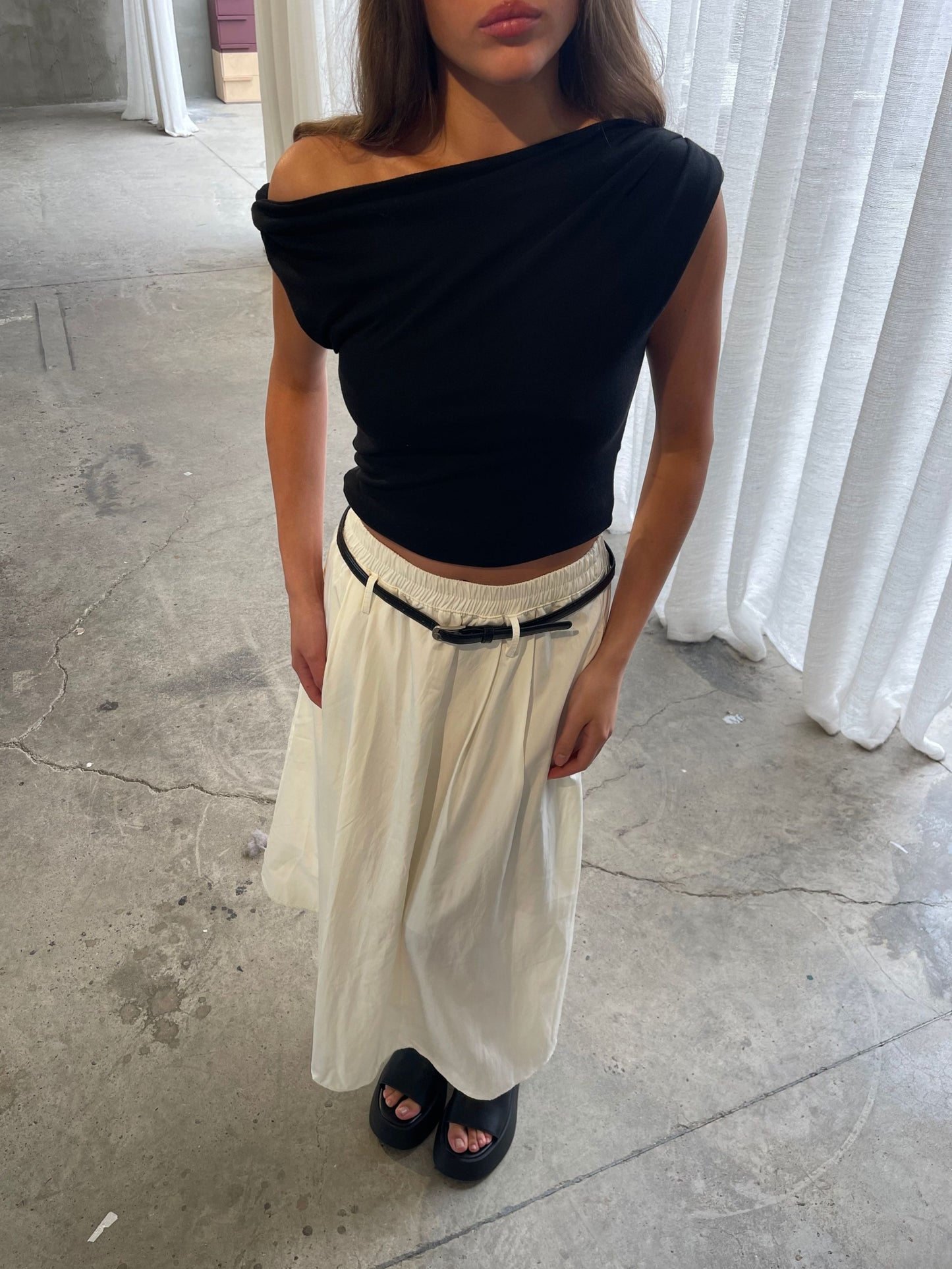 Long Belted Skirt Ivory