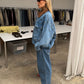 Oversized Corduroy Collared Denim Jacket