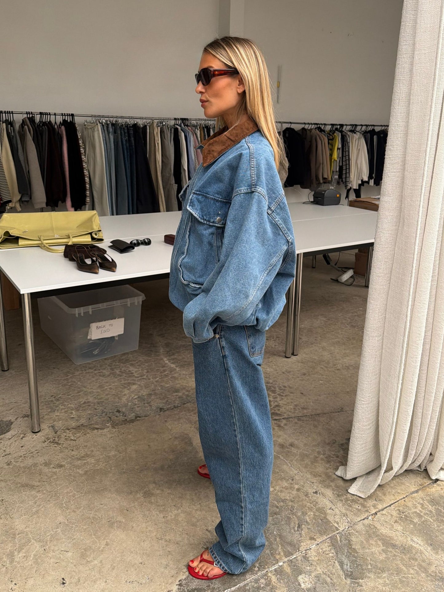 Oversized Corduroy Collared Denim Jacket