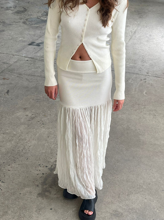 Long Crinkled Skirt Ivory
