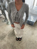 Layered Ruffled Ribbon Cardigan Top Grey