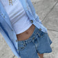 Criss Cross Jeansshorts Blau