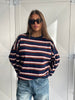 Oversized Striped Longsleeve Tee Navy