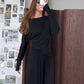 Soft Draped Off Shoulder Long Sleeve Top Black