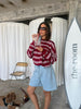 Ruffled Oversized Striped Sweatshirt Cherry Red