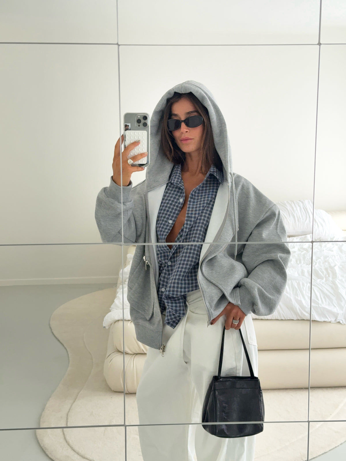 Oversized Checked Shirt Navy