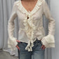 Front Tie Ruffled Blouse Cream