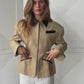 Contrast Collar Cinched Vest Camel
