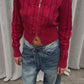 Zipped Braided Cardigan Red