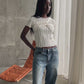 Front Twist Detail Structured Lines Top Ivory