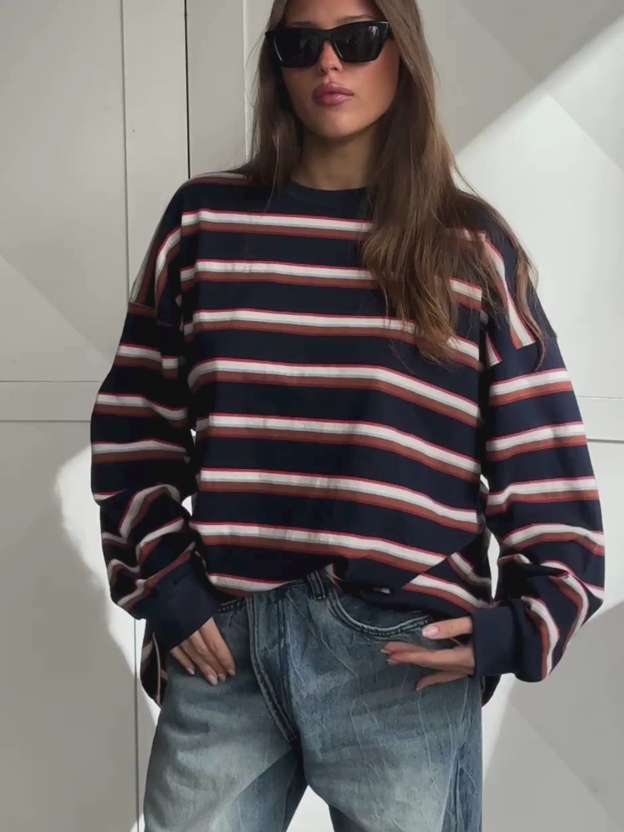 Oversized Striped Longsleeve Tee Navy – The Room Antwerp