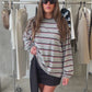 Oversized Striped Longsleeve Tee Heather Grey