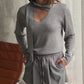 Scarf Detail Knitted Top Grey