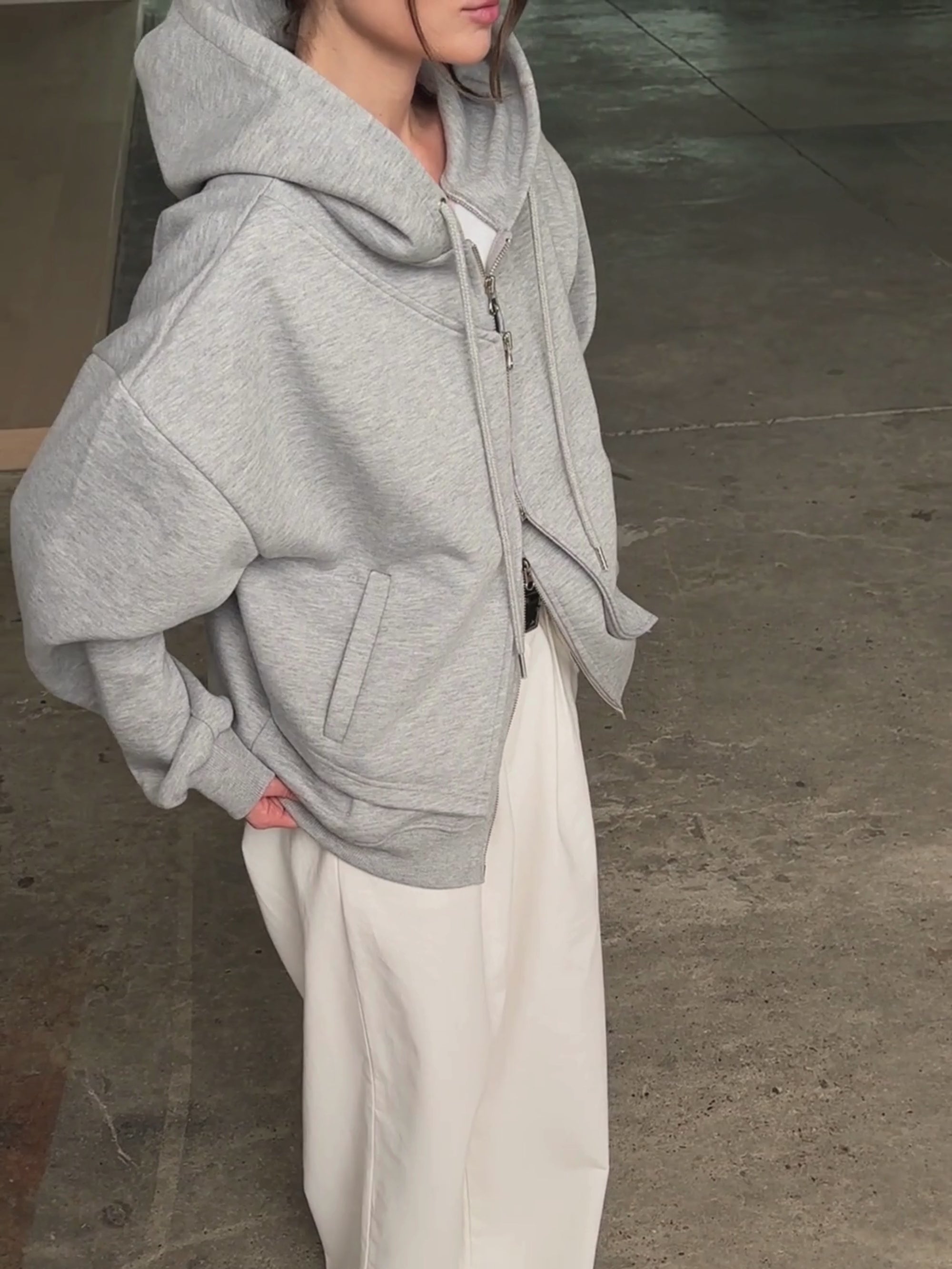 ベスト・ジレ HUECLOSET Core hoodie vest jacket Double Layered Zipped Hooded Vest Grey – The Room Antwerp