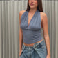 Deep Halter Neck Top Steel Blue