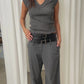Double Collar Knit Top Charcoal