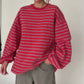 Oversized Striped Fleece Sweater Bright Red