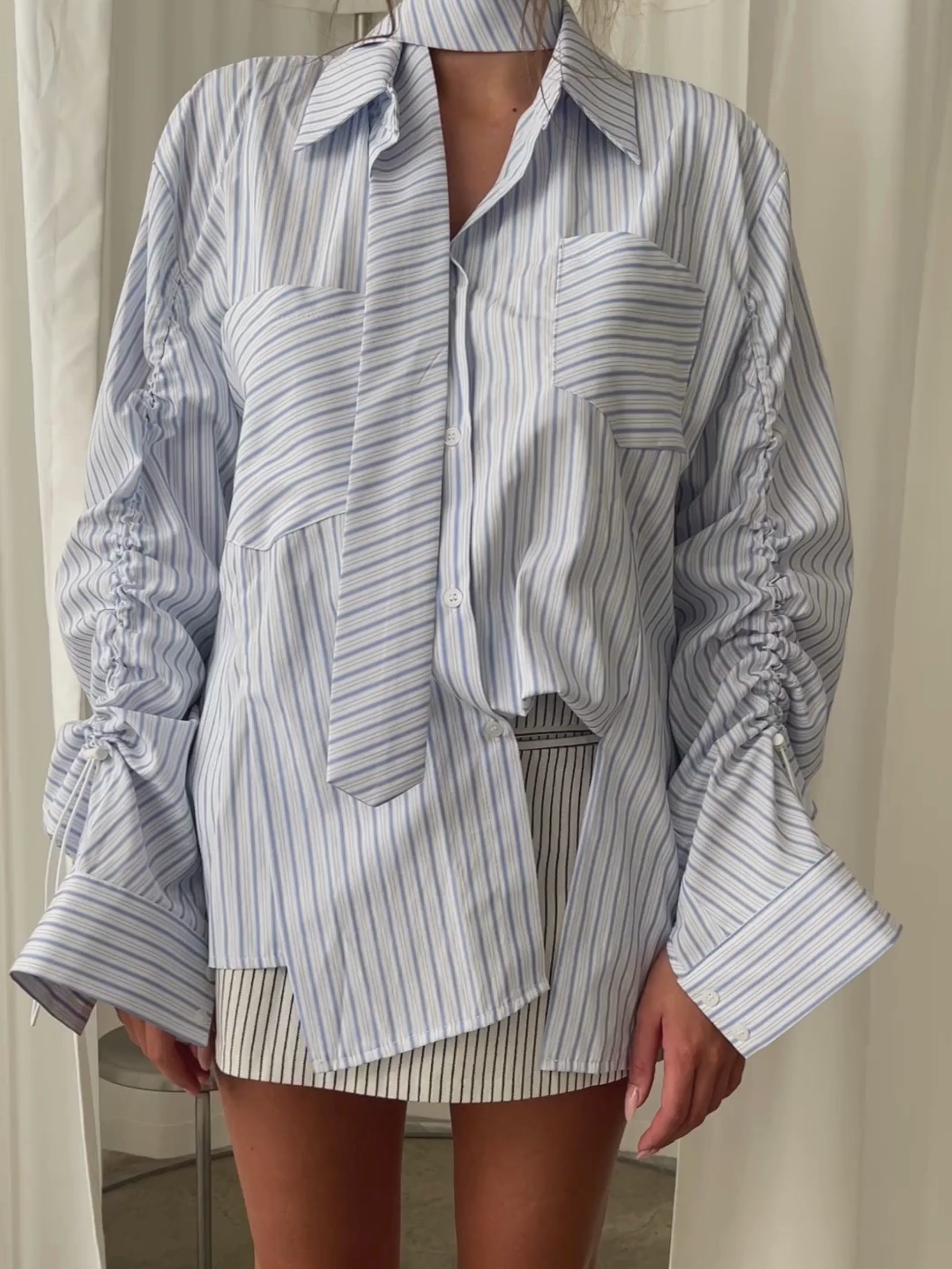 トップス Stripe Drawstring Shirt Oversized Striped Drawstring Shirt With Tie – The Room Antwerp