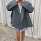 Oversized Side Slit Blazer Steel Blue