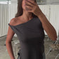 Asymmetric Off Shoulder Top Charcoal