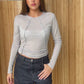 Sheer Button Detail Longsleeve Grey