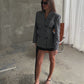 Pinstriped Cinched Blazer Grey Melange