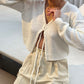 Tie Front Cropped Cardigan White
