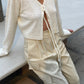 Tie Front Cropped Cardigan White