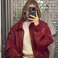 Oversized Contrast Stitch Jacket Red