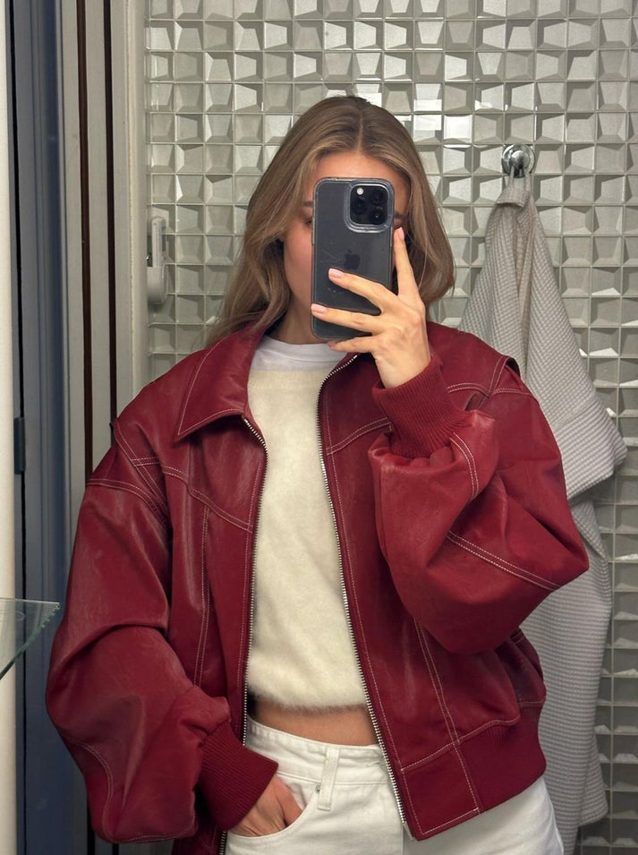 Oversized Contrast Stitch Jacket Red – The Room Antwerp