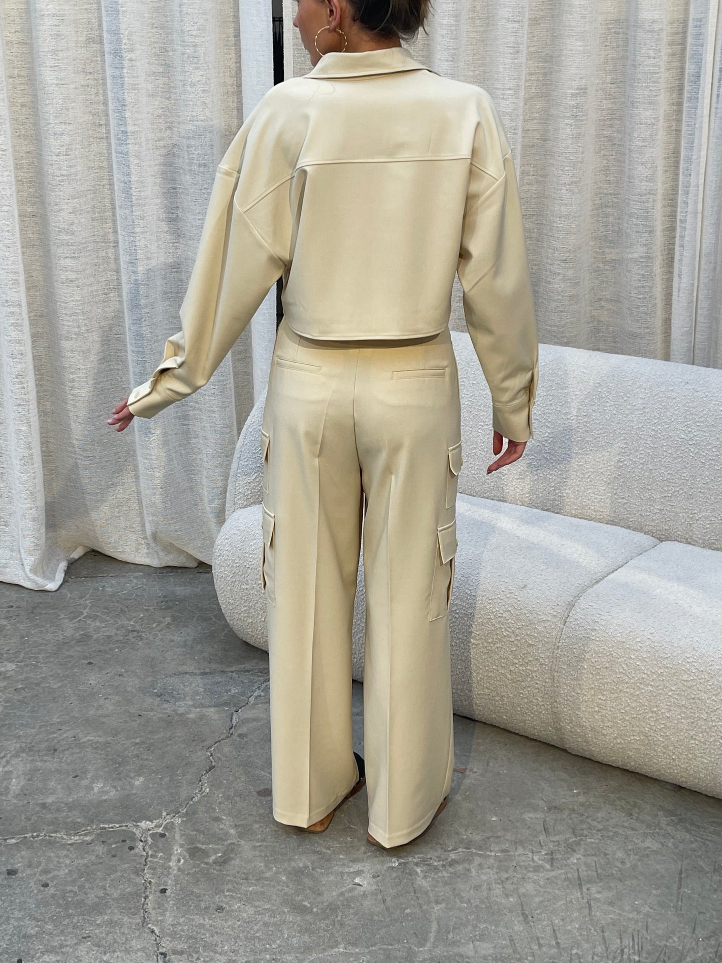 Co Ord Double Pleated Cargo Pants Sand