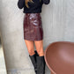 Patent Faux Leather Skirt Burgundy