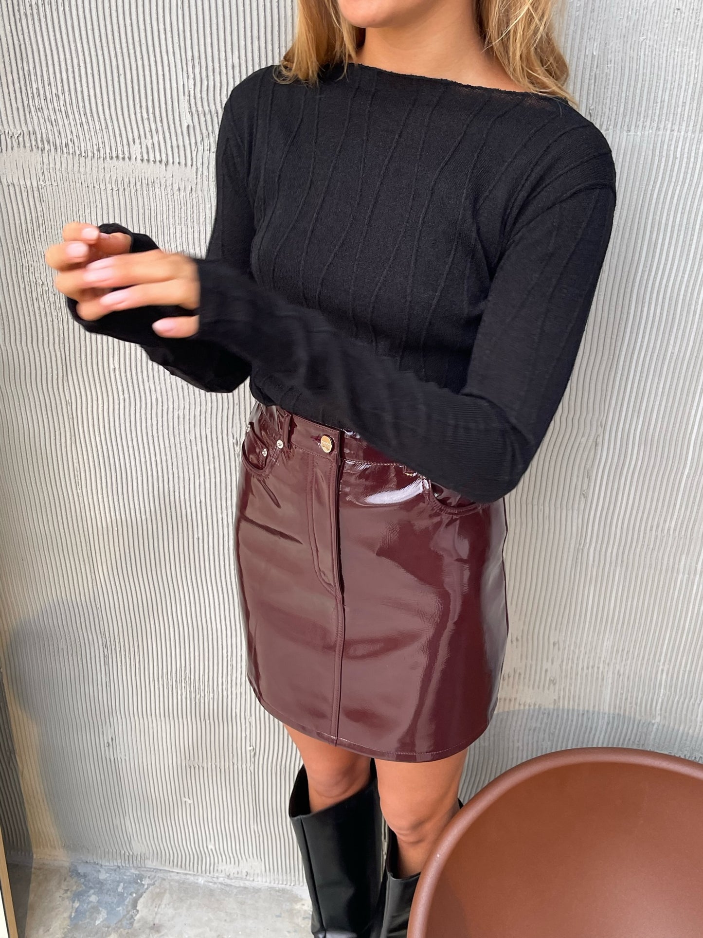 Patent Faux Leather Skirt Burgundy